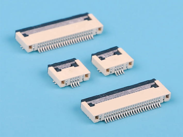 0.5mm pitch easy-on fpc flat ribbon connector, 2.0mm height, locking zif slide type, horizontal contact, flexible printed circuit board connector