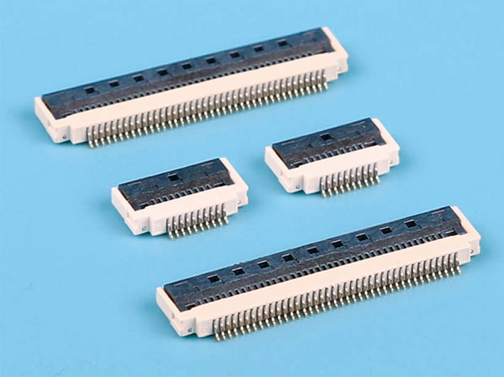 0.5mm pitch 2.0mm height, easy-on r/a with buckle fpc flat connectors, high-density integration flexible printed circuit board connectors