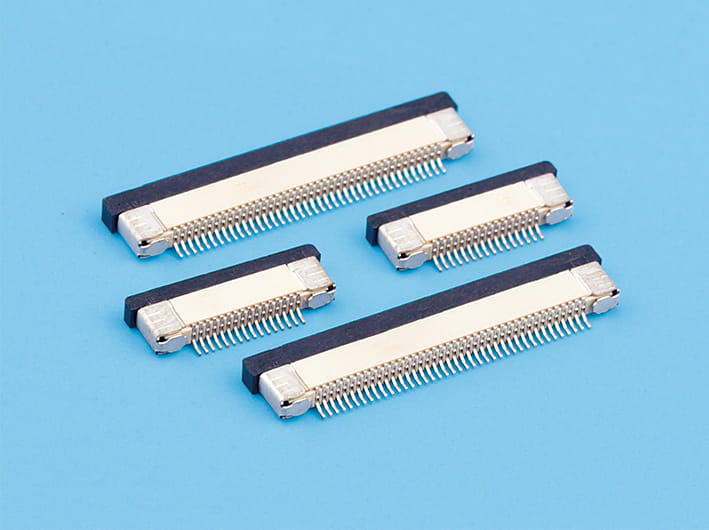 0.5mm pitch 2.0mm height, zif r/a down contact fpc flat ribbon connectors, flexible printed circuit board connectors, easy insertion, durable locking design