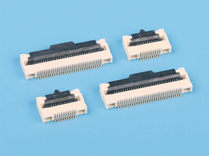 0.5mm pitch 2.2 height easy-on r/a with buckle fpc flat cable connector, flexible printed circuit board connectors, horizontal contact