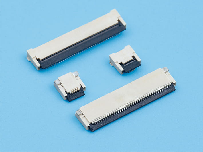 0.5mm pitch 2.0mm height back flip fpc flat connectors, horizontal insert, locking type, zif slide, pcb mount