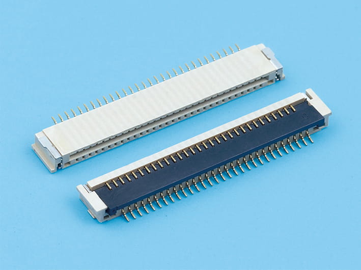 High-density fpc flat ribbon cable connector, 1.0mm pitch, 2.7mm height, back flip r/a, durable interface, electronics internal wiring